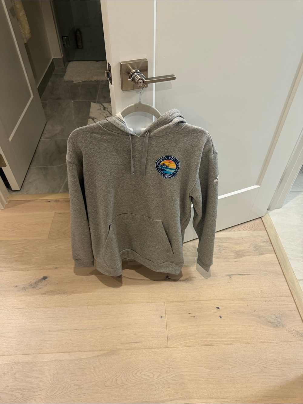 adidas Women's Gray Crewneck Hoodie with Colorful Circular Patch